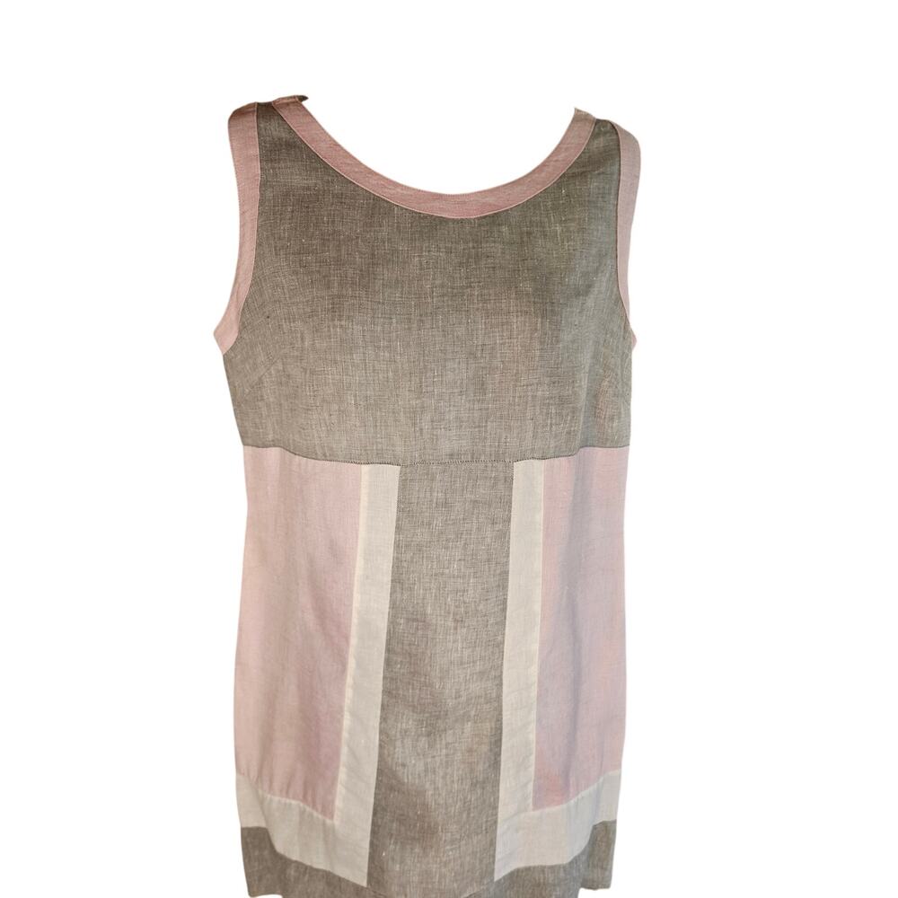 Mario Romano Pink Gray White Colorblock Shift Dress Sz S 100% Italian Linen - Picture 3 of 8